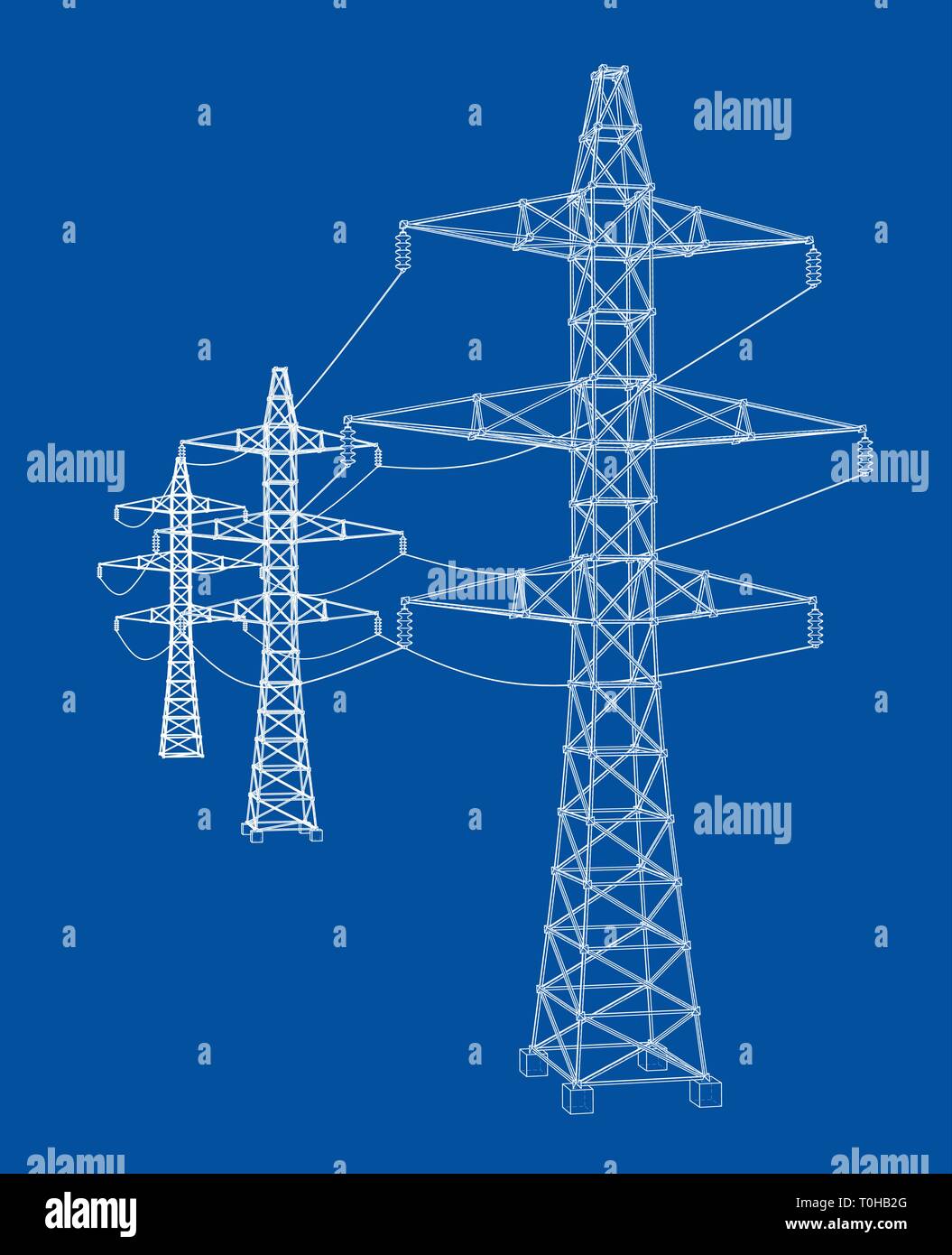 Electric pylons or electric towers concept. Vector Stock Vector