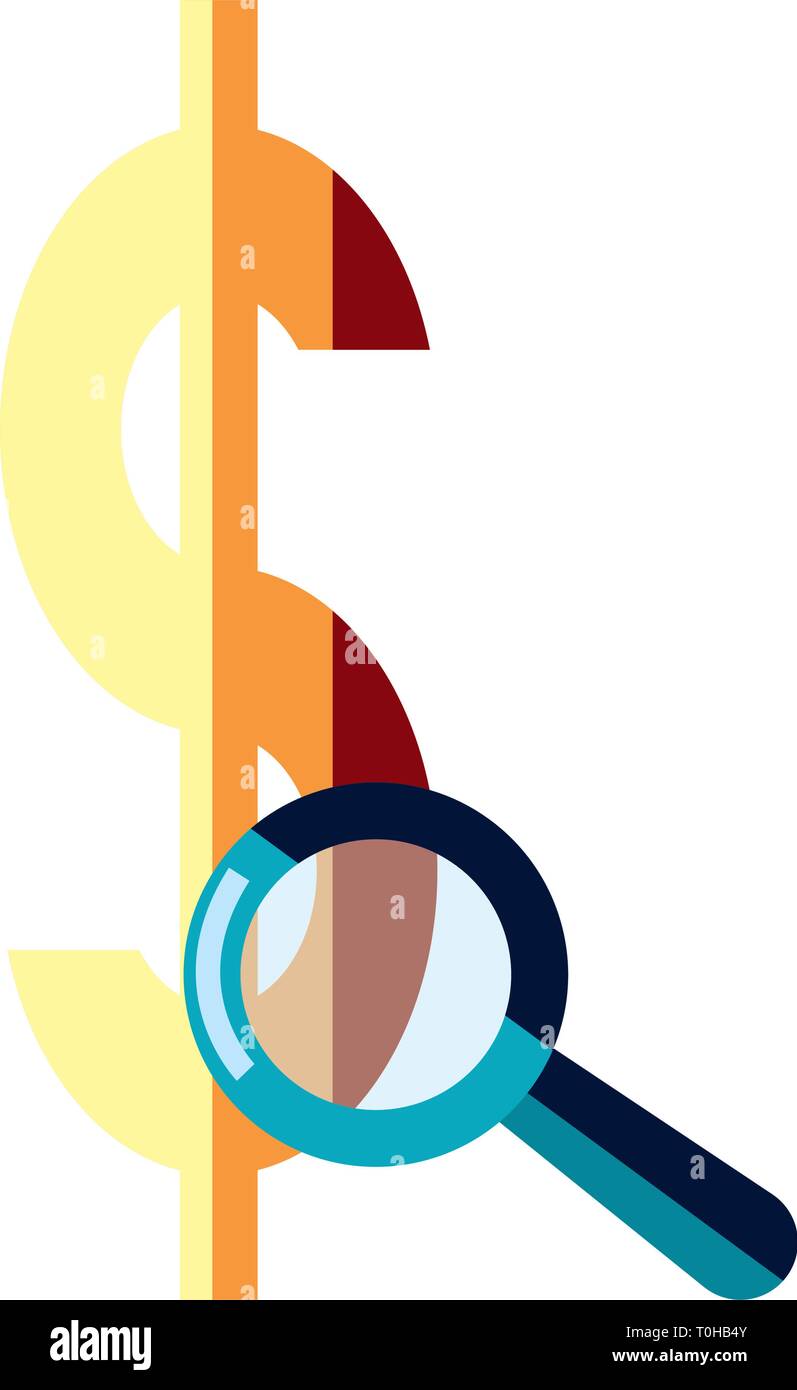 magnifying glass dollar symbol on white background vector illustration