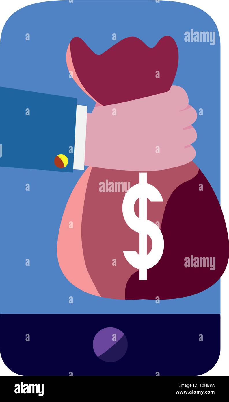 cellphone hand money bag dollar vector illustration Stock Vector Image ...