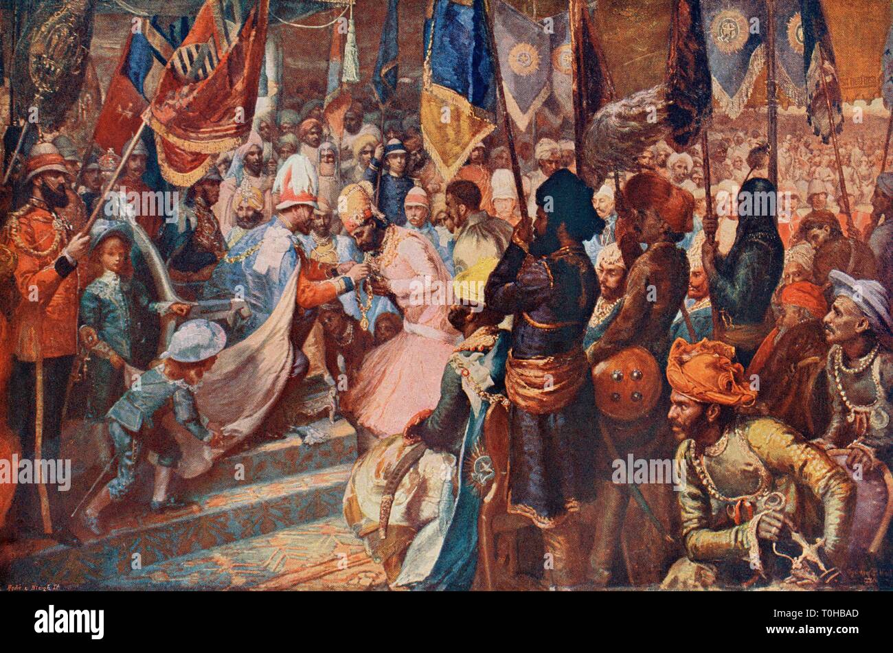King Edward VII investing Maharaja of Jaipur, Ram Singh II Stock Photo