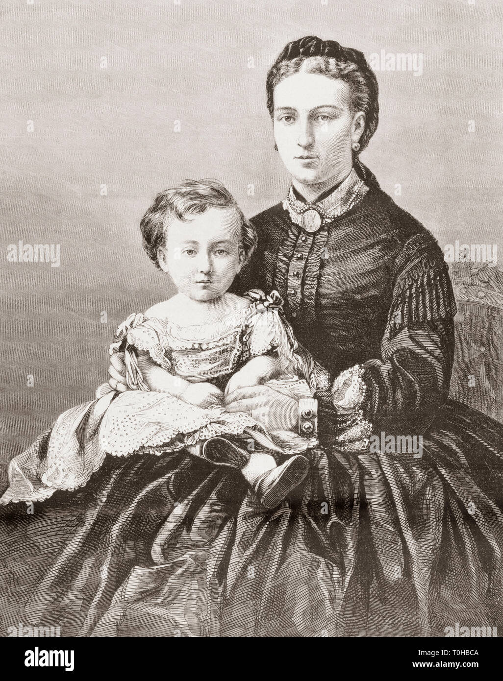 old vintage photo of Alexandra of Denmark holding prince Albert Victor Stock Photo