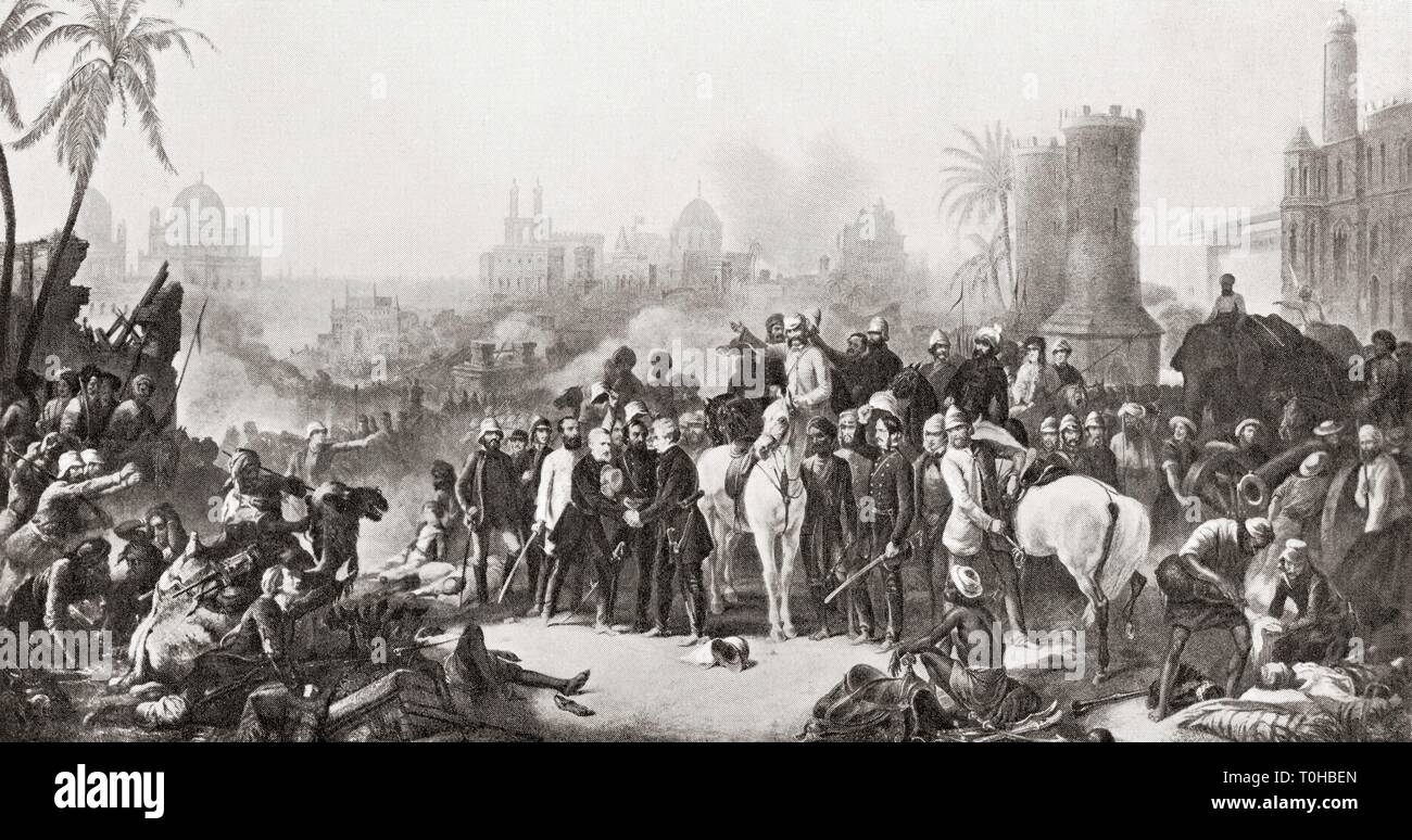 meeting of Sir Colin Campbell with Havelock and Outram at Lucknow, 1857 Stock Photo