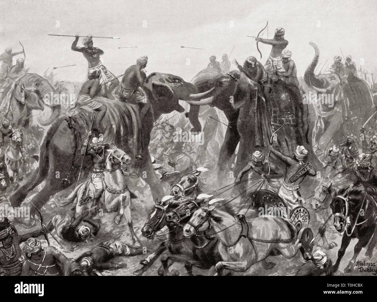 Defeat of Pulakeshin Chalukhya Chalukya by Narasimhavarman I at Badami in 642 AD Stock Photo
