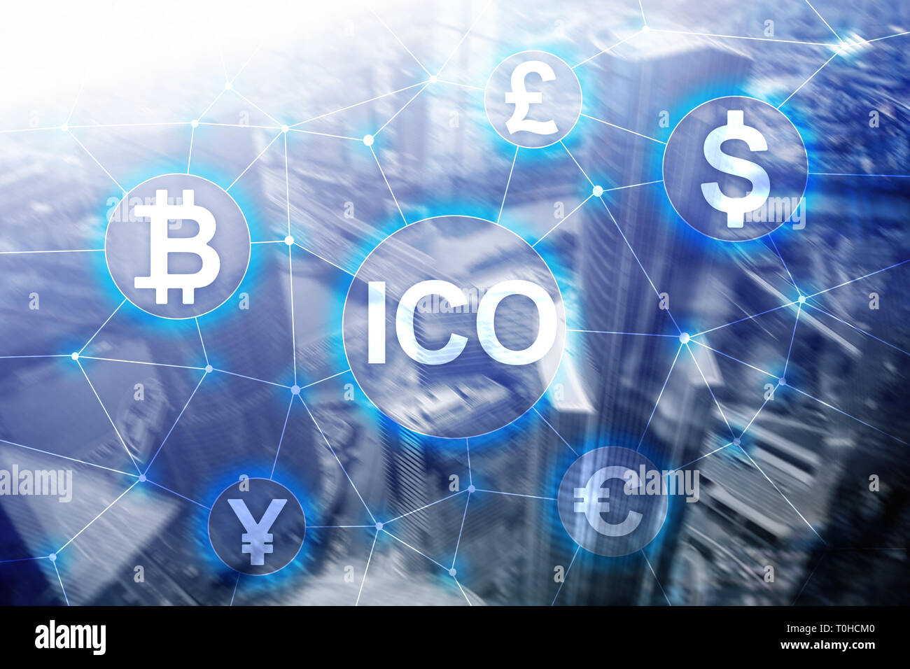 ICO - Initial coin offering, Blockchain and cryptocurrency concept on  blurred business building background Stock Photo - Alamy
