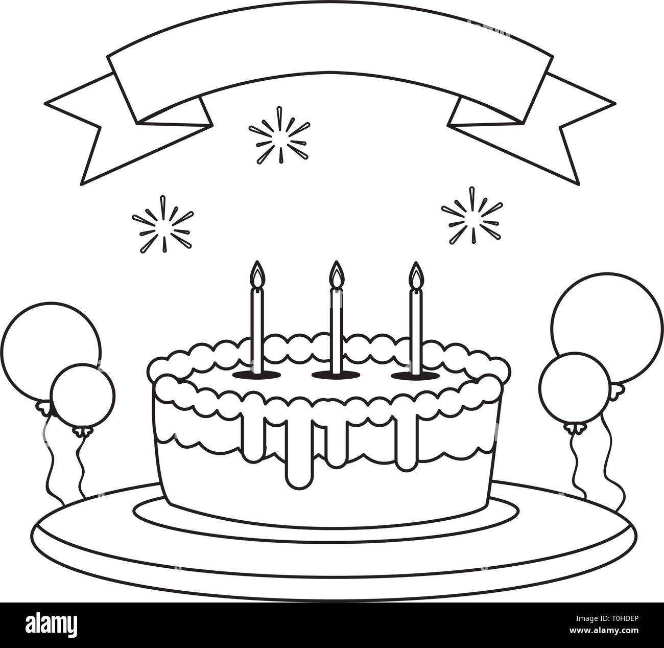 sweet cake birthday with balloons helium vector illustration design ...
