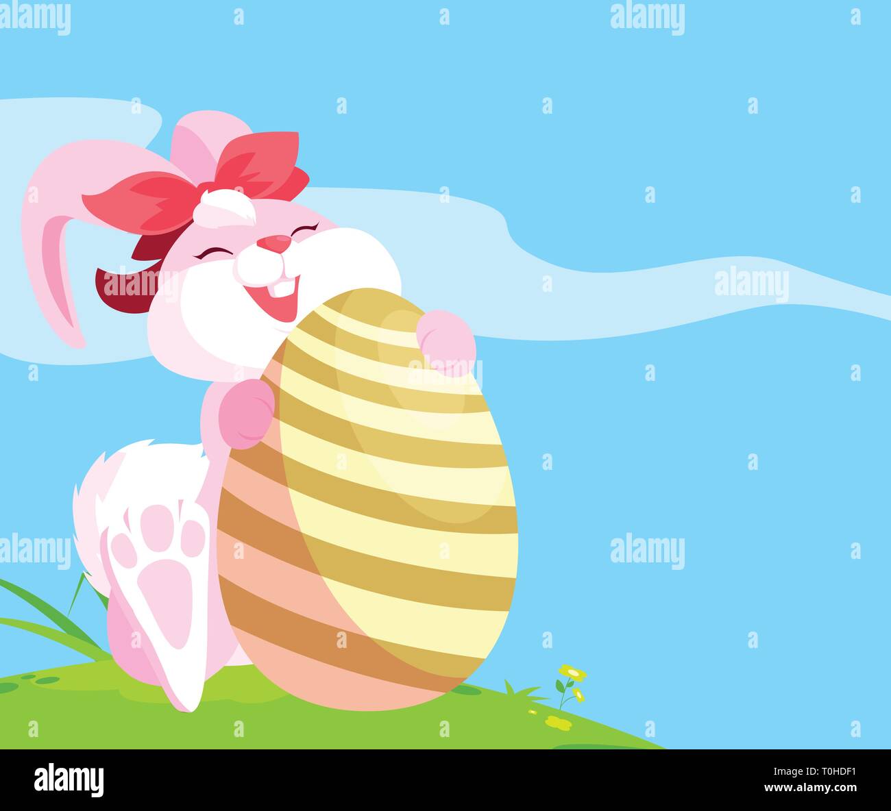 cute rabbit easter female with egg painted in the camp vector ...
