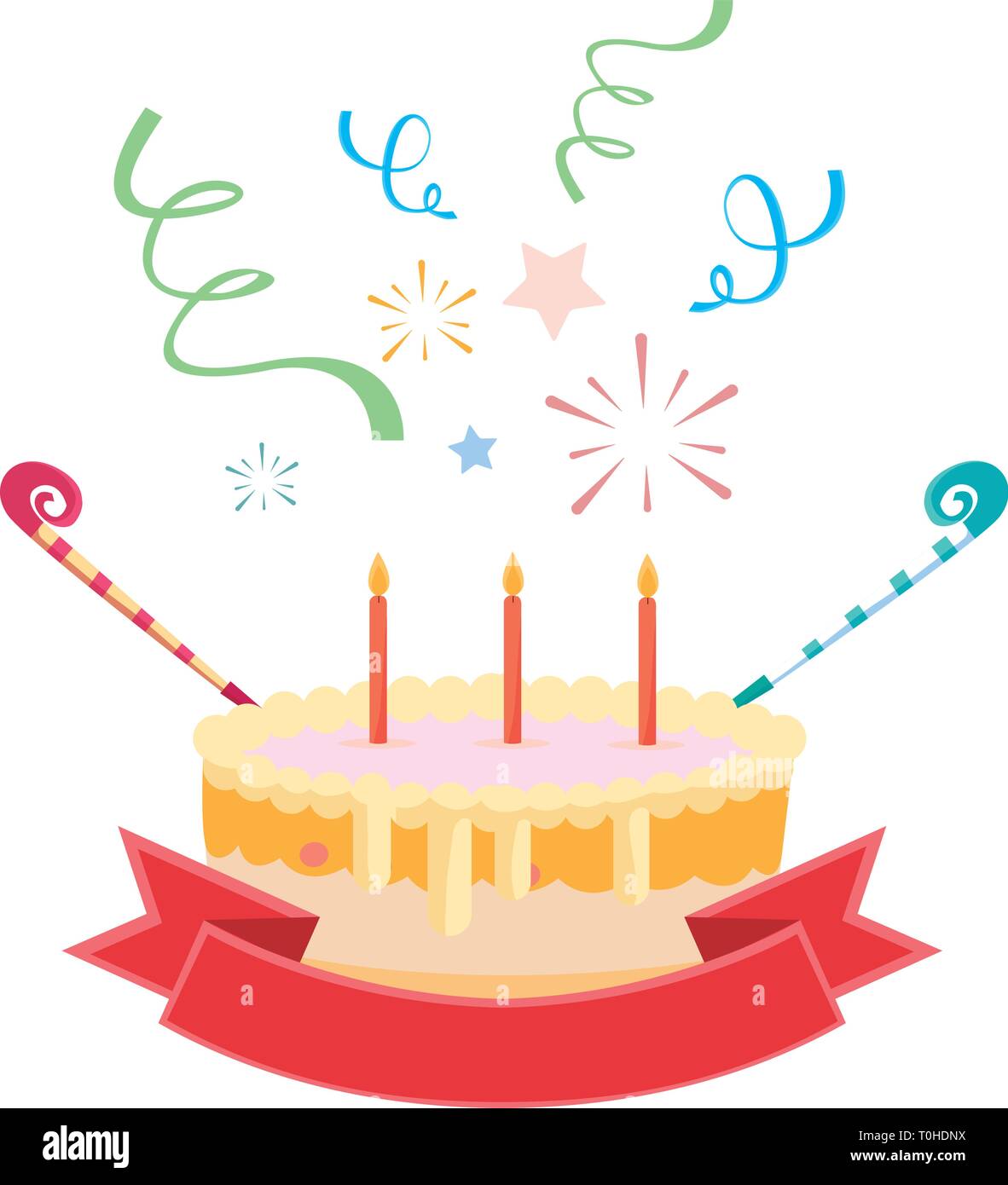 sweet cake birthday with ribbon frame vector illustration design Stock ...