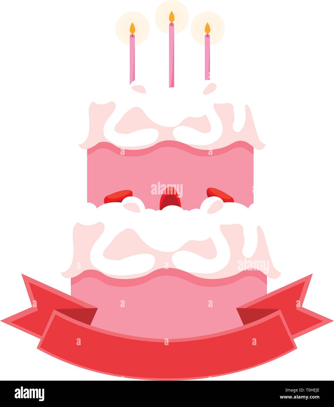 sweet cake birthday with ribbon frame vector illustration design Stock ...