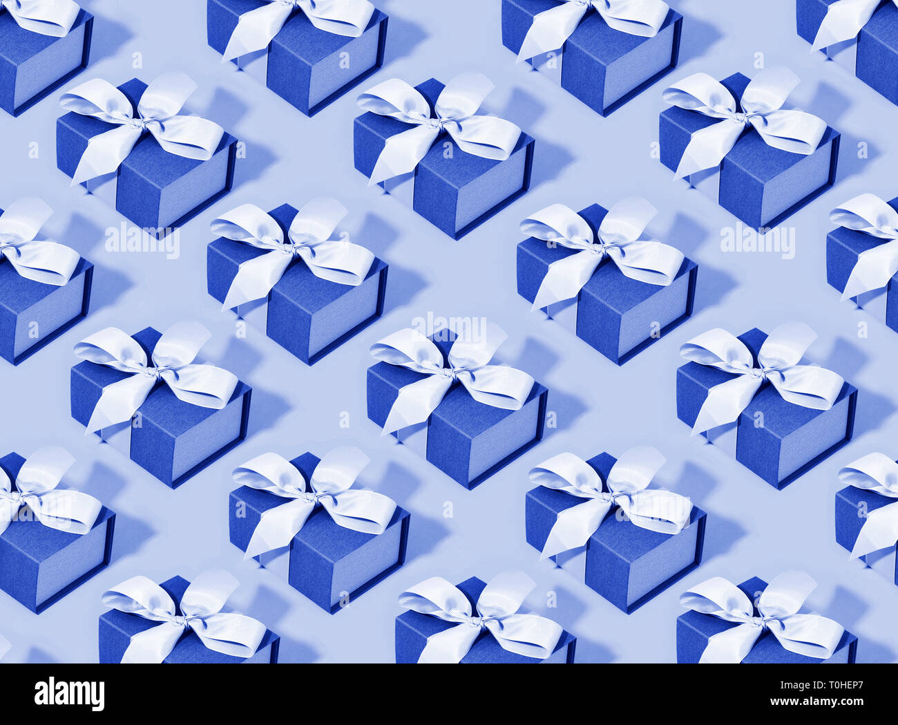 Pattern made of blue gift boxes. Stock Photo