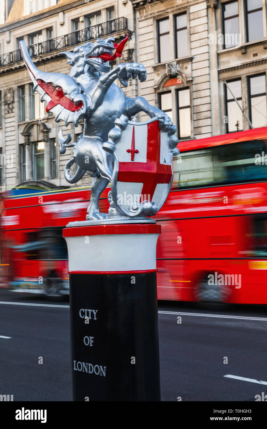 England, London, City of London, Dragon Statue Boundry Mark Guarding The Entrance to The City of London Stock Photo