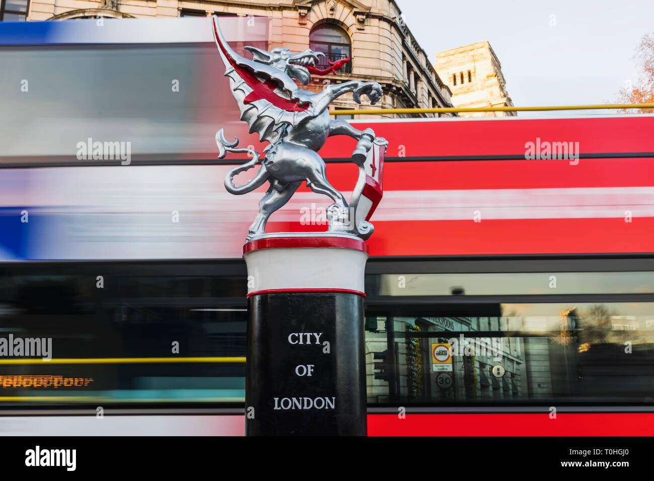 England, London, City of London, Dragon Statue Boundry Mark Guarding The Entrance to The City of London Stock Photo