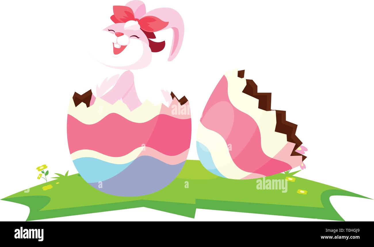 cute rabbit easter female with egg painted in the camp vector ...