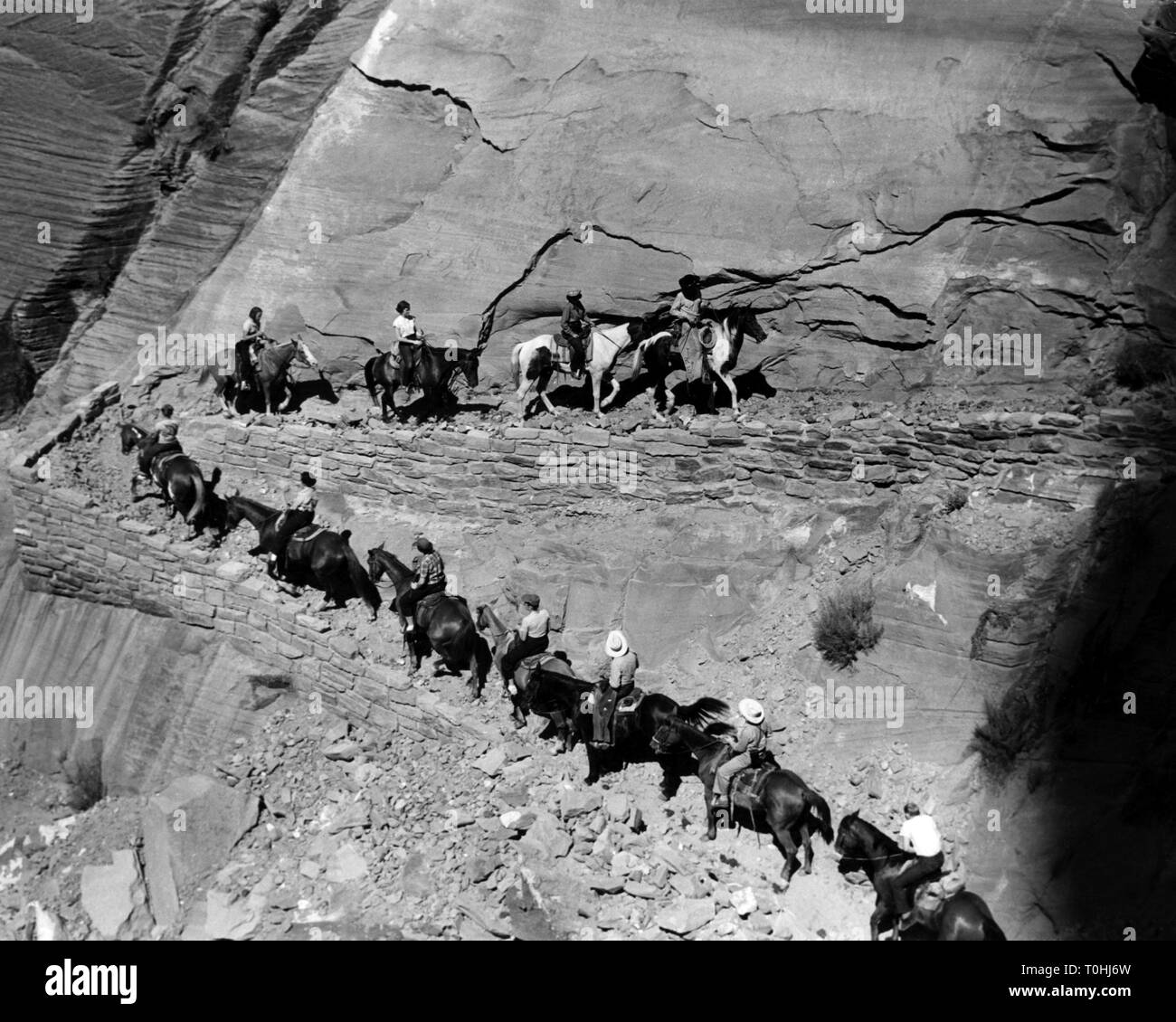 geography / travel, USA, Utah, landscapes, Zion National Park, tourists on horses, West Rim Trail, 1950s, Additional-Rights-Clearance-Info-Not-Available Stock Photo