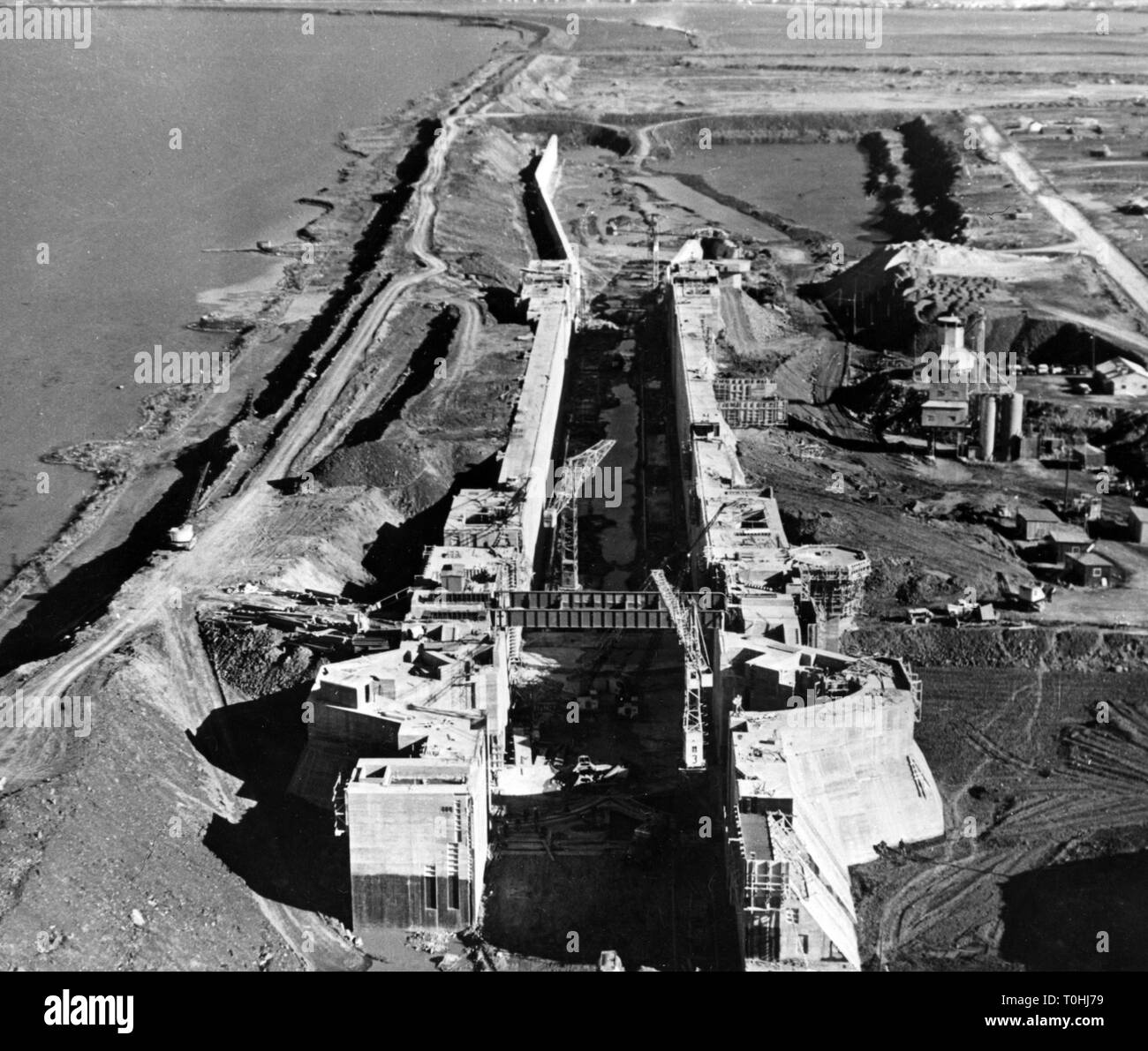 geography/travel, Canada, transport/transportation, Saint Lawrence Seaway, building of the Sainte Cote Catherine lock, 19.3.1958, Additional-Rights-Clearance-Info-Not-Available Stock Photo