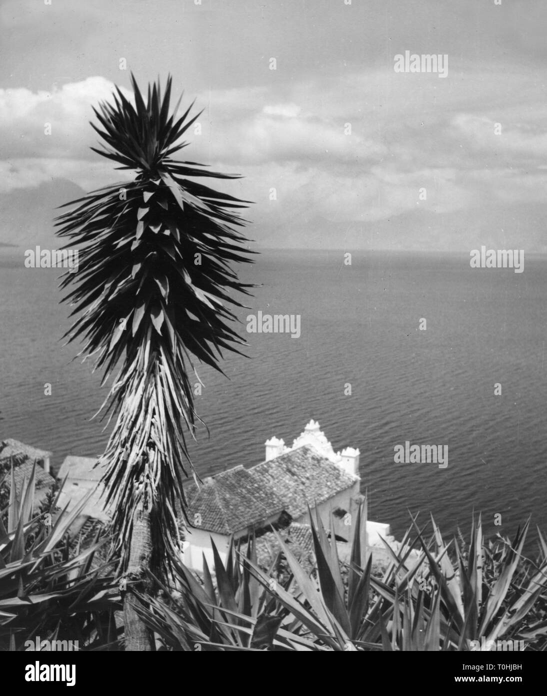 geography / travel, Guatemala, San Antonio Palopo, city views / cityscapes, church and Lake Atitlan, 1960s, Additional-Rights-Clearance-Info-Not-Available Stock Photo