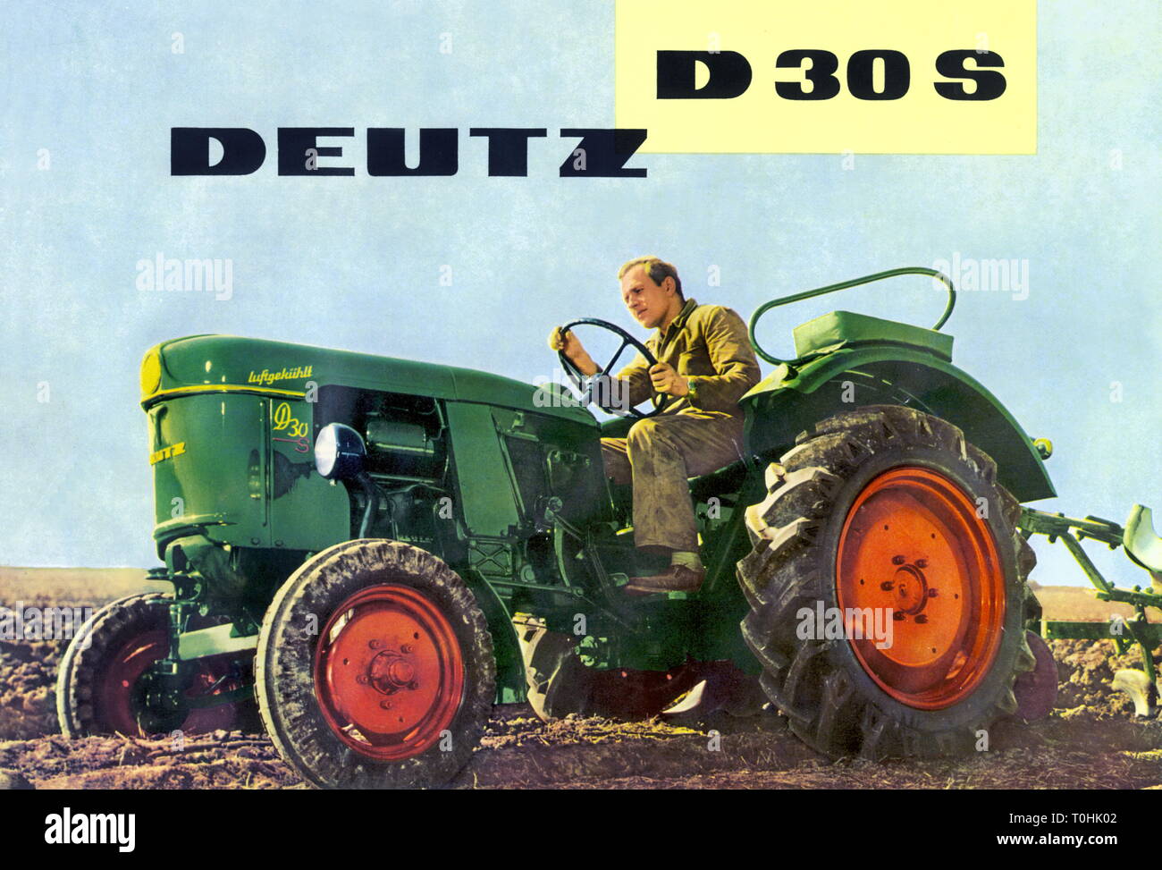 agriculture, machine, traction engine Deutz, D30, Germany, 1962, agriculturist, cultivator, raiser, agriculturists, cultivators, raisers, farmer, farmers, tractors, traction engine, tractor, motor, motors, two-cylinder-four-stroke diesel engine, diesel engine, diesel engines, diesel, air-cooled, single wheel suspension, green, acre, acres, field, fields, field work, fieldwork, tillage, tilth, arable farming, works, working, agricultural work, farm labour, farm labor, man, men, driving, agriculture, farming, 60s, tractor driver, motorization, agri, Additional-Rights-Clearance-Info-Not-Available Stock Photo
