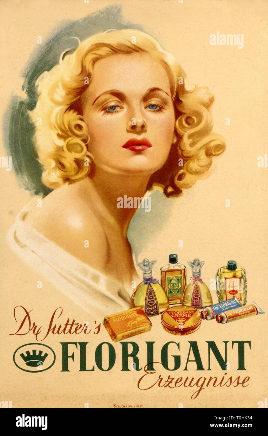 advertising, cosmetics, Dr. Sutter's Florigant products, Austria, circa  1943, Additional-Rights-Clearance-Info-Not-Available Stock Photo - Alamy