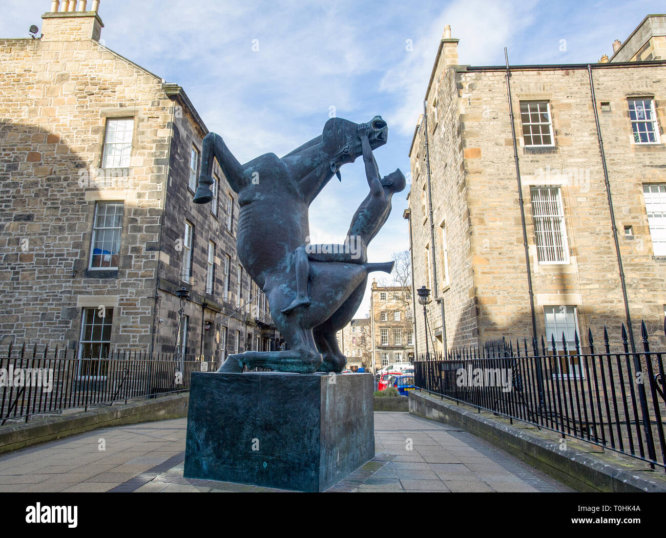 Horse & Rider sculpture by Eoghan Bridge situated on the Rutland Court