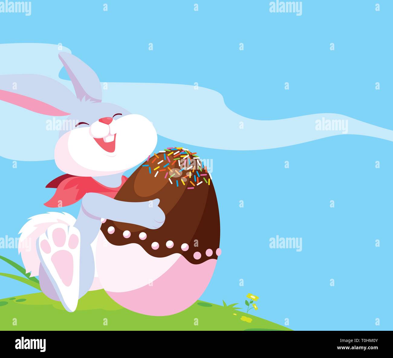 cute rabbit easter with egg painted in the camp vector illustration ...