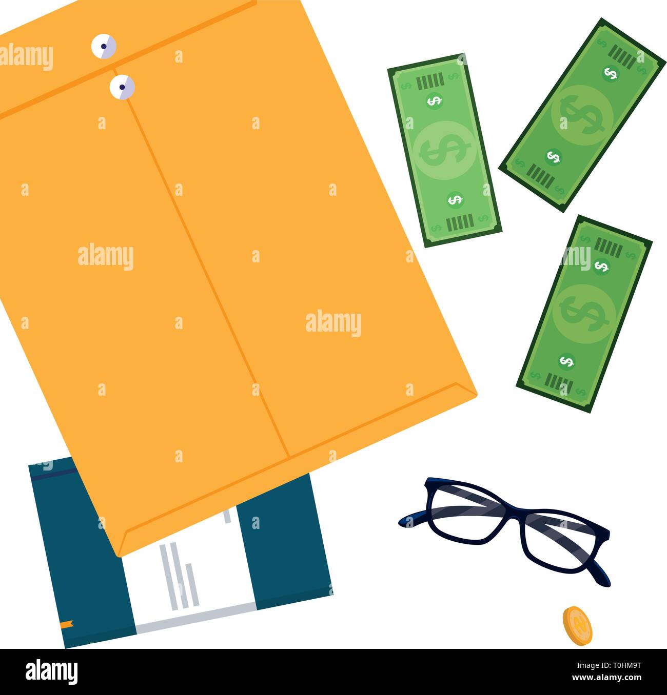 office supplies and manila envelope vector illustration design Stock