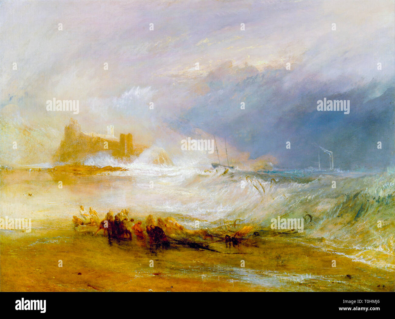 JMW Turner, Wreckers, Coast of Northumberland, with a Steam-Boat Assisting a Ship off Shore, painting, c. 1833 Stock Photo