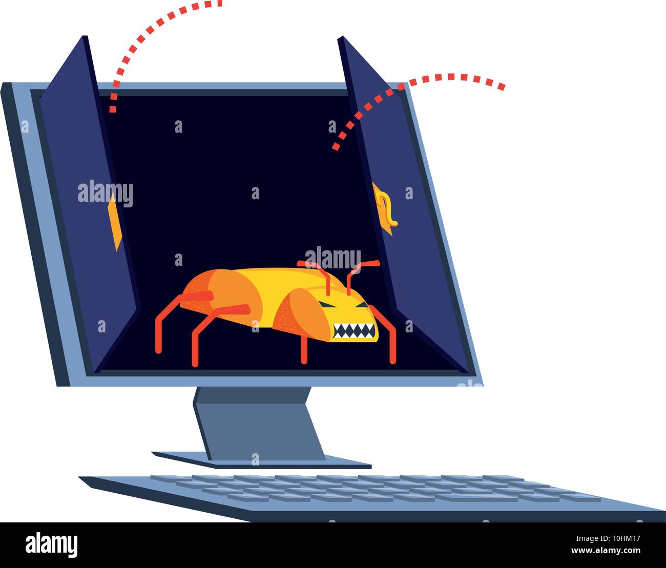 desktop computer with virus attack vector illustration design Stock ...