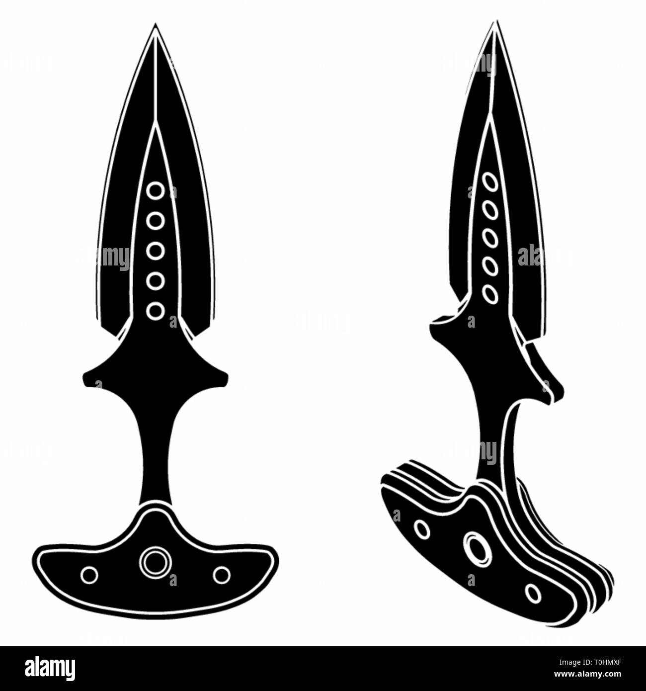 Push dagger colored. Black fill. Stock Vector