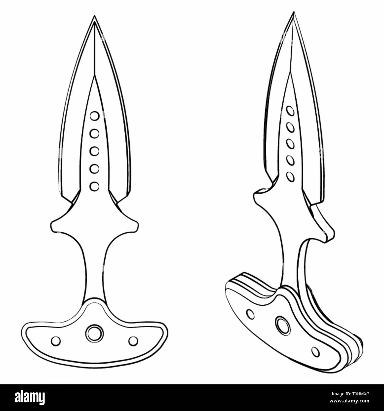 Push dagger colored. Outline like a brushstrokes. Stock Vector