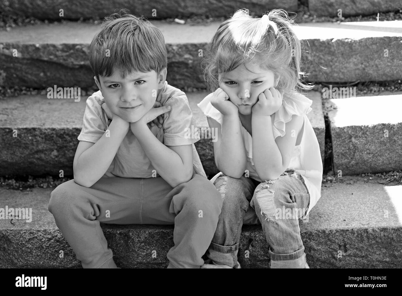 Childhood First Love Summer Holiday And Vacation Small Girl And Boy On Stairs Relations Couple Of Little Children Boy And Girl Best Friends Stock Photo Alamy
