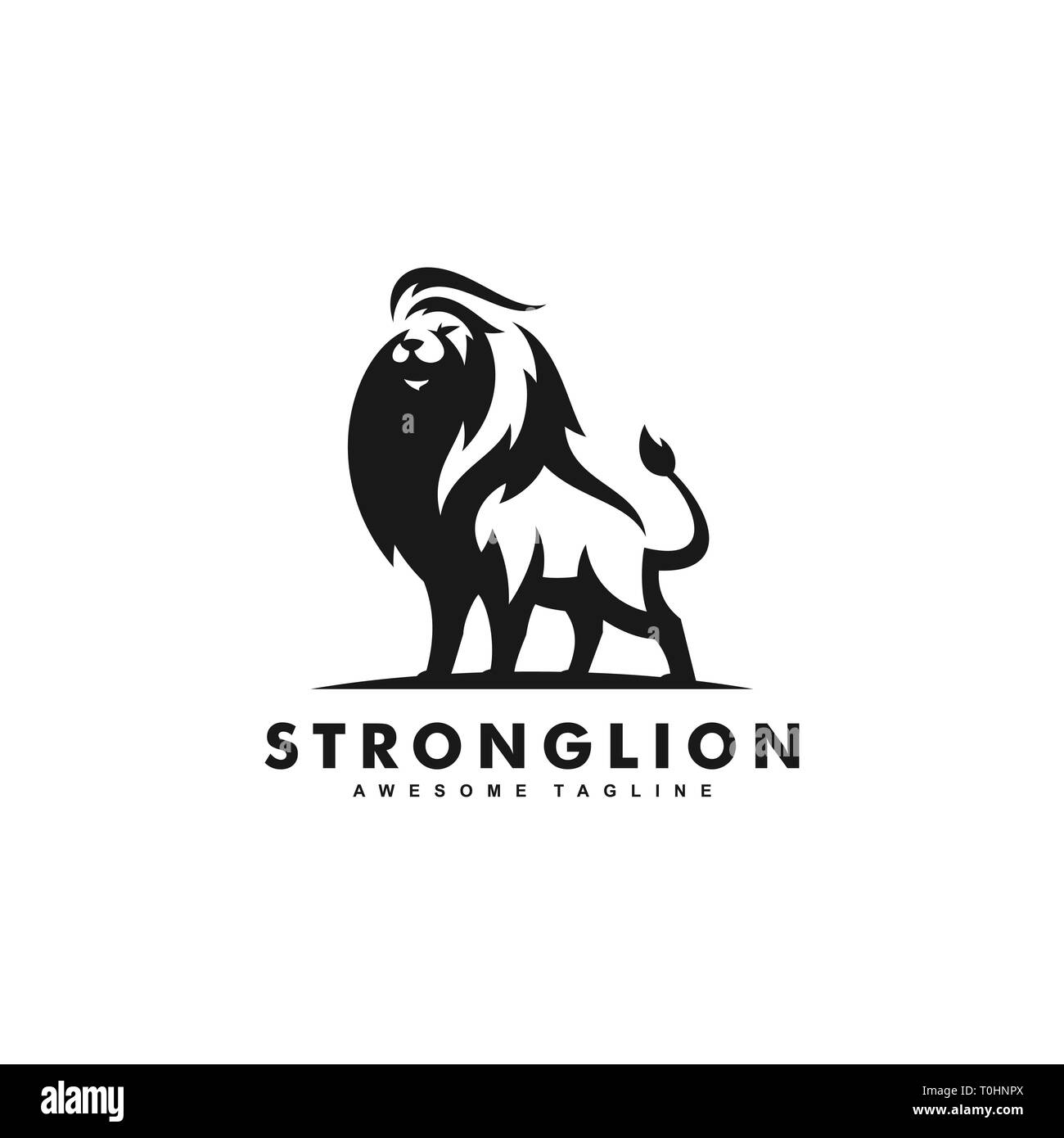 Strong Lion Black Color Design concept Illustration Vector Template. Suitable for Creative Industry, Multimedia, entertainment, Educations, Shop, and  Stock Vector