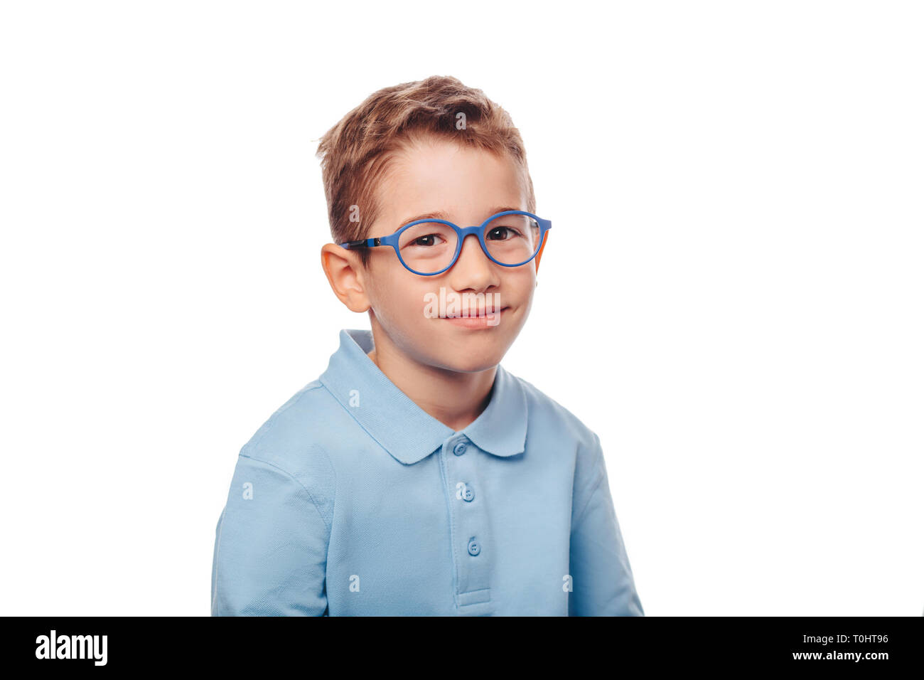 Portrait cute little boy wearing eyeglasses on white Stock Photo Alamy