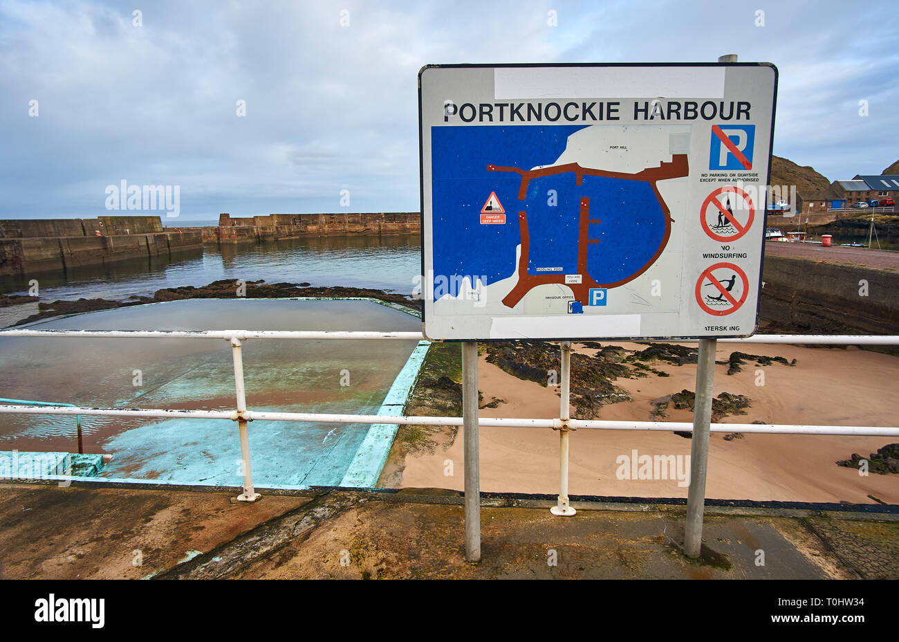 Tidal pool in Portknockie harbour, an old Scottish fishing village located in Moray Firth, UK. Stock Photo
