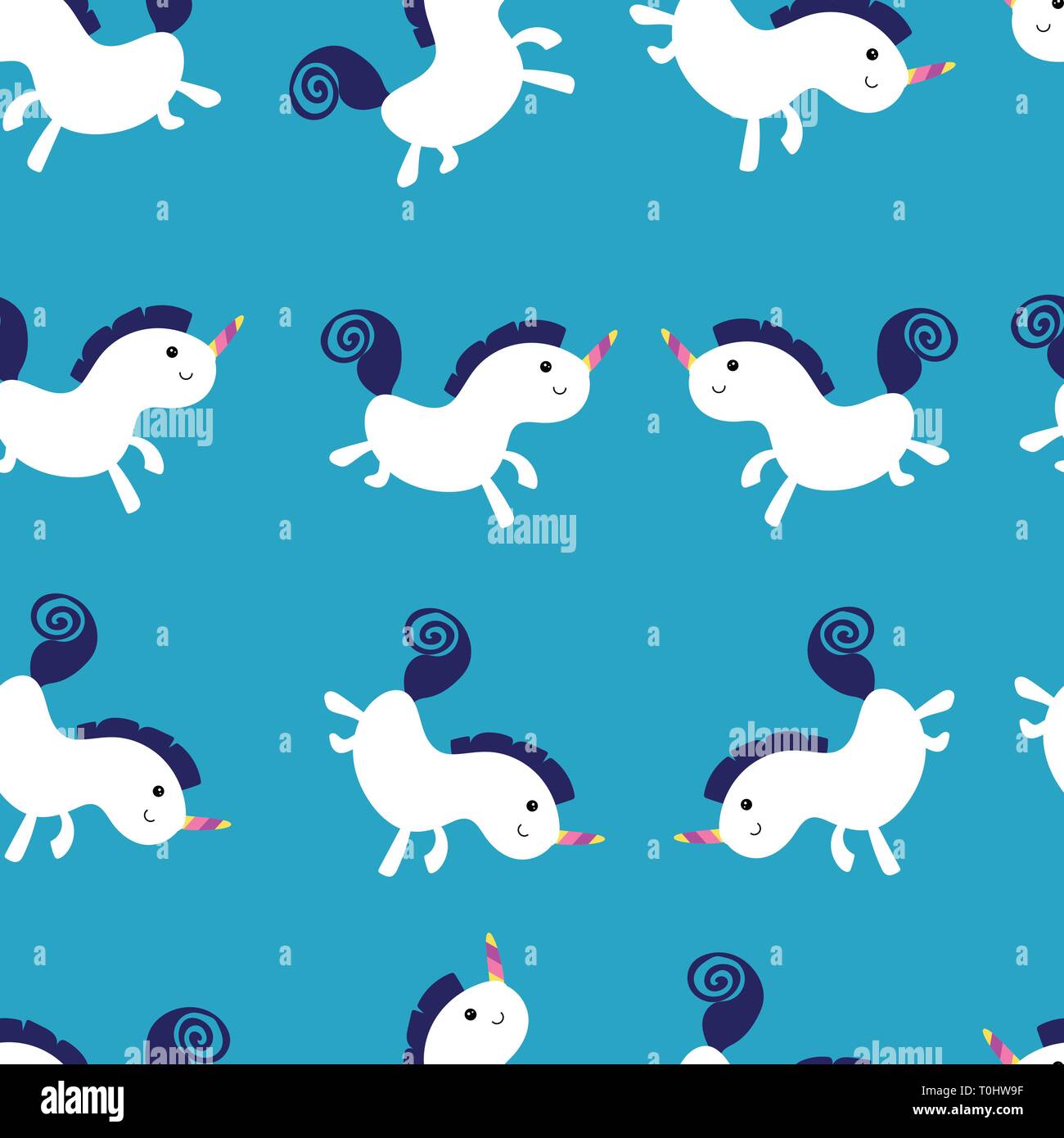 seamless pattern with cute unicorn vector illustration on blue ...