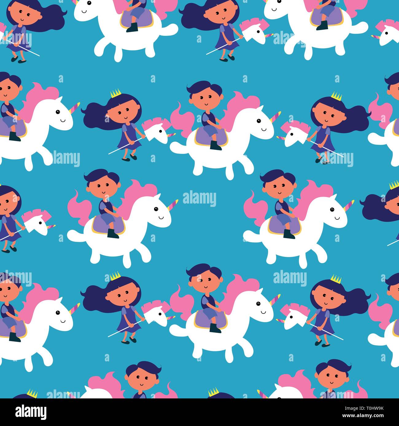 seamless pattern with cute unicorn and princess vector illustration on ...