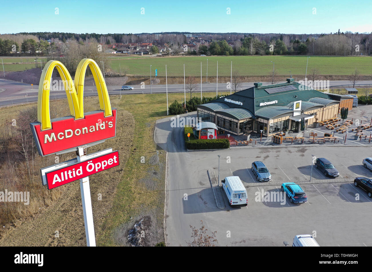 A Mc Donald's restaurant next to the European road E4, Mjölby, Sweden