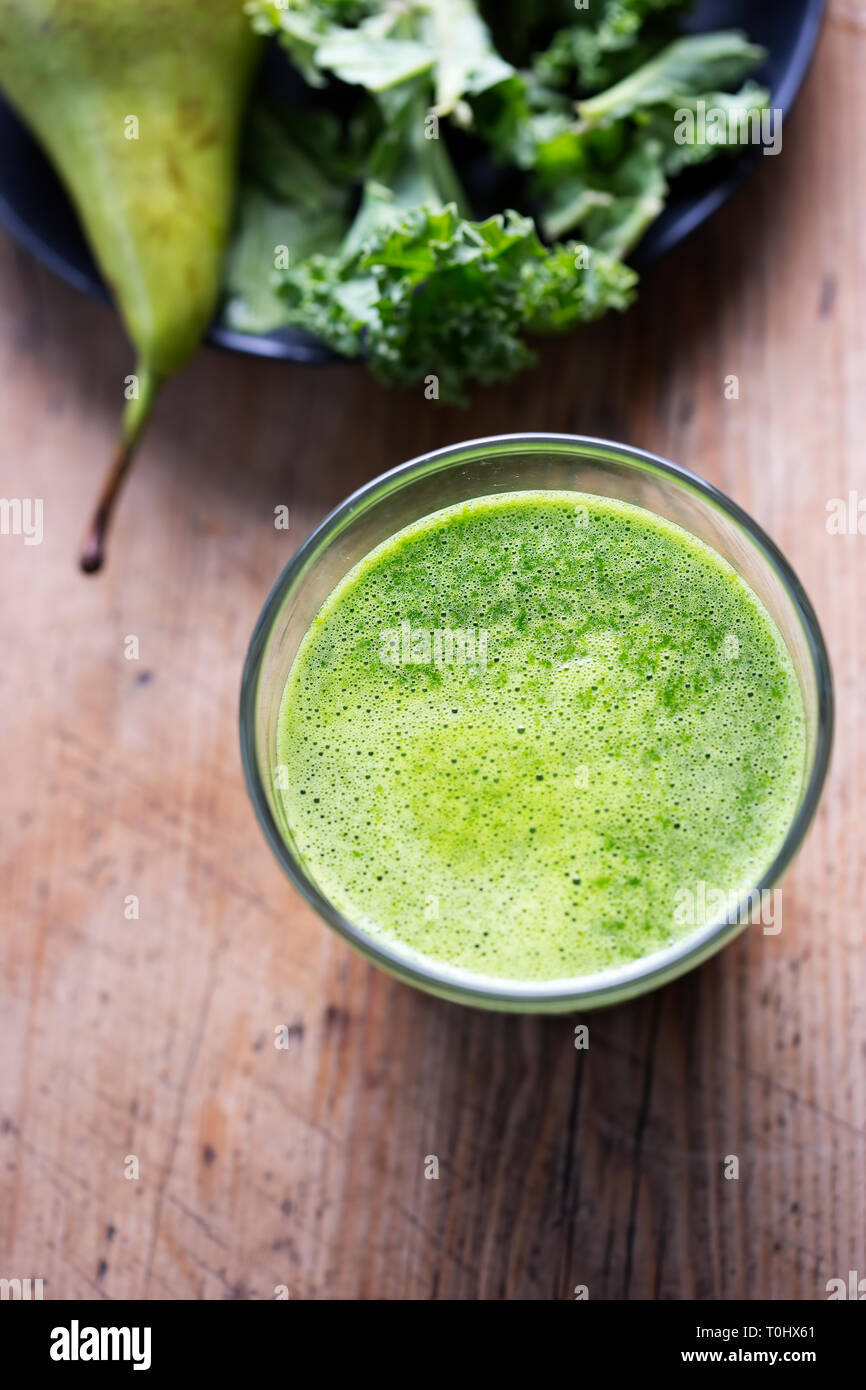 Green kale & pear smoothie Stock Photo Alamy