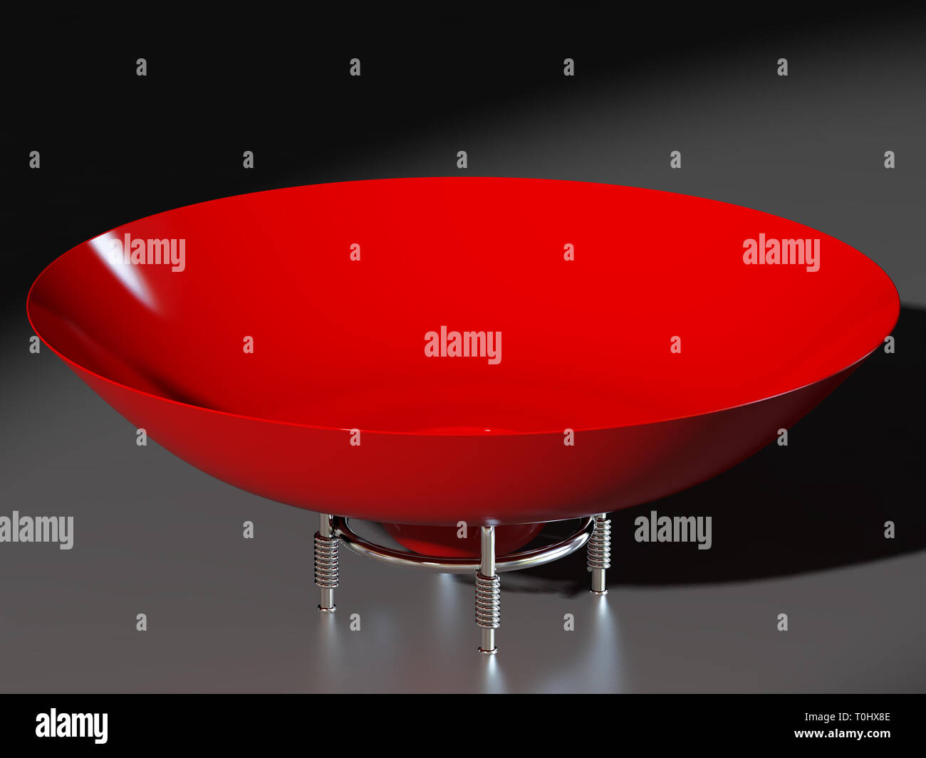 Red porcelain bowl side view isolated. 3D rendered illustration Stock