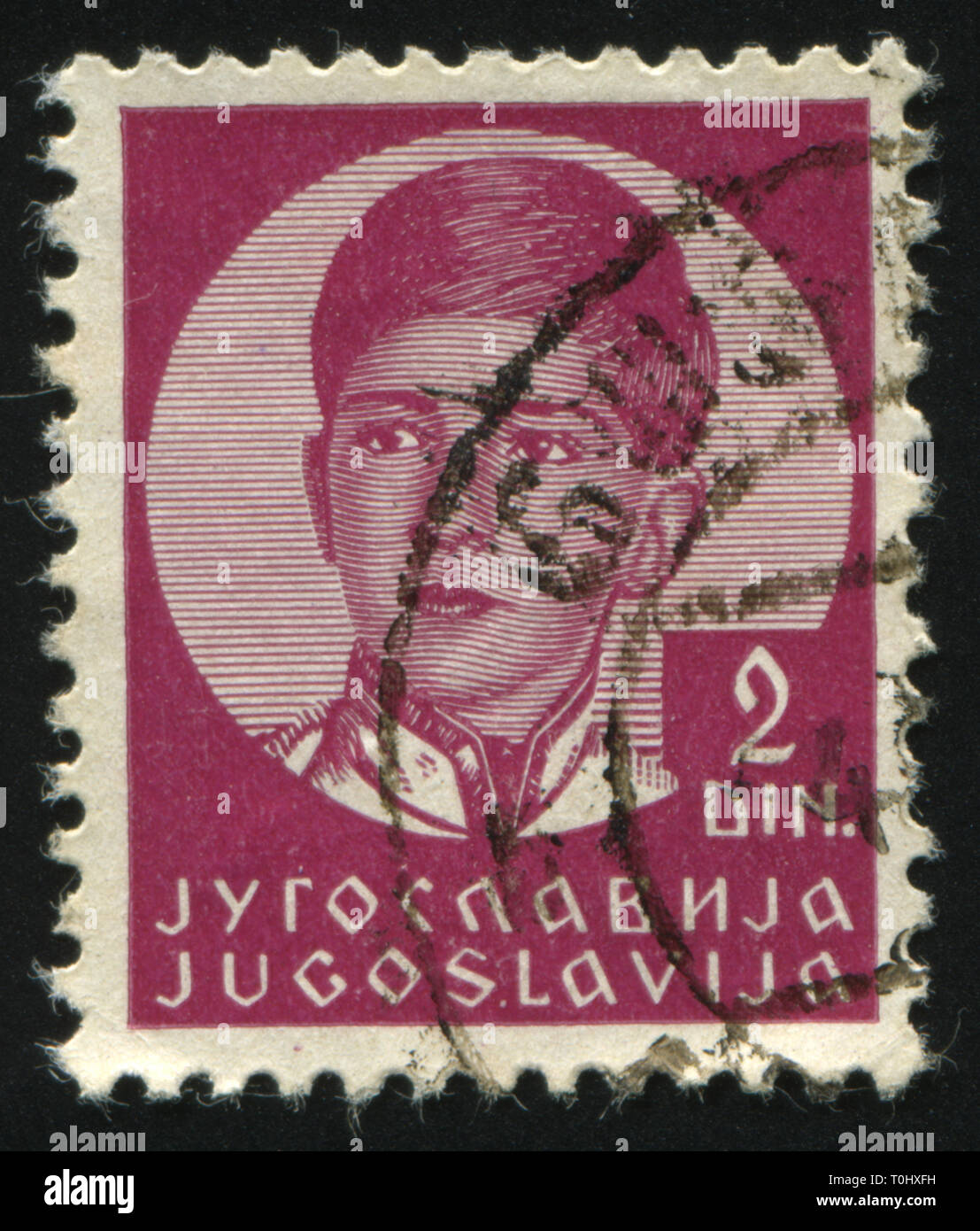 RUSSIA KALININGRAD,12 NOVEMBER 2016: stamp printed by Yugoslavia, shows the portrait of king Peter II, circa 1935 Stock Photo