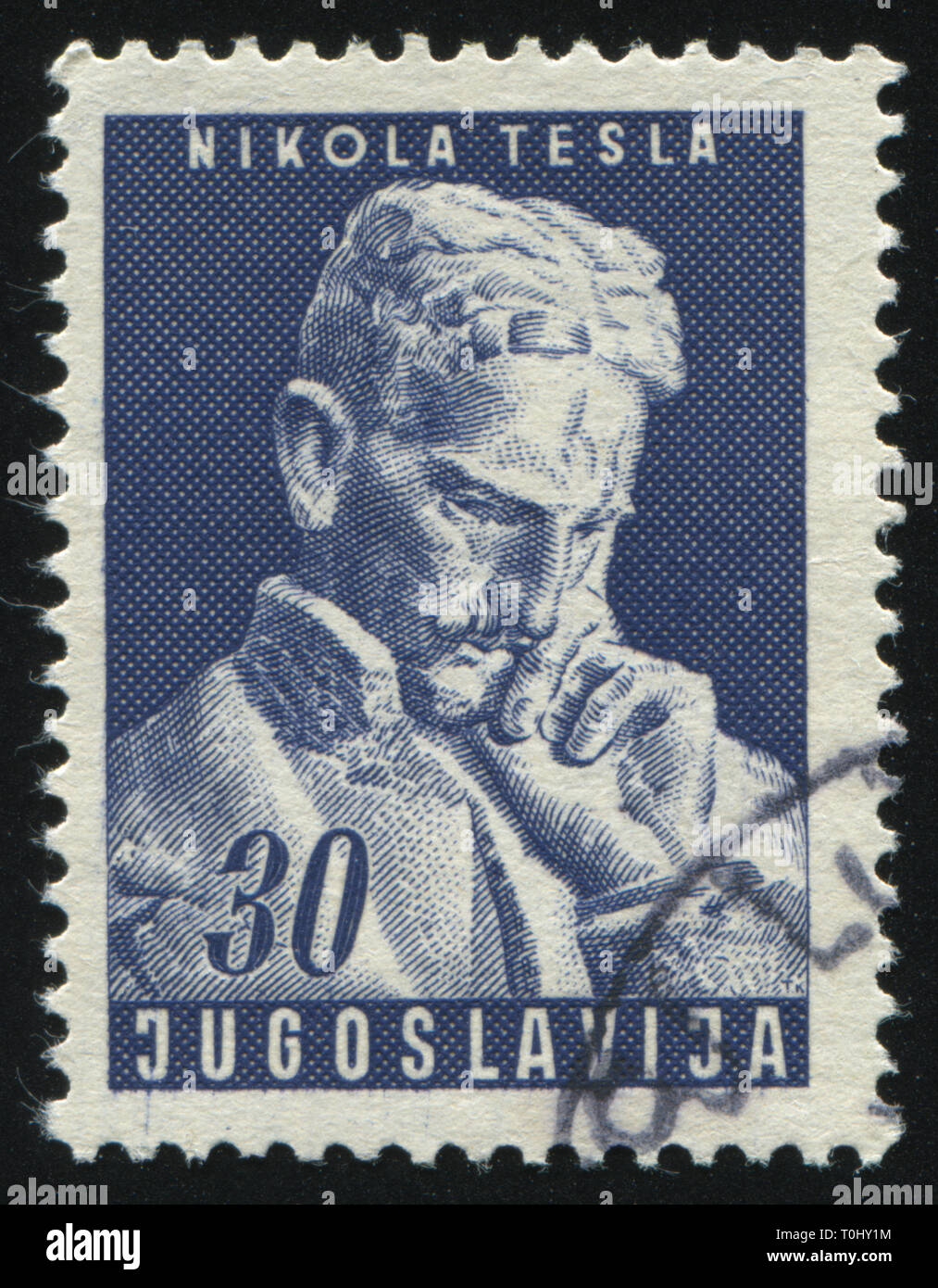 RUSSIA KALININGRAD,12 NOVEMBER 2016: stamp printed by Yugoslavia, shows Nicola Tesla, circa 1953 Stock Photo