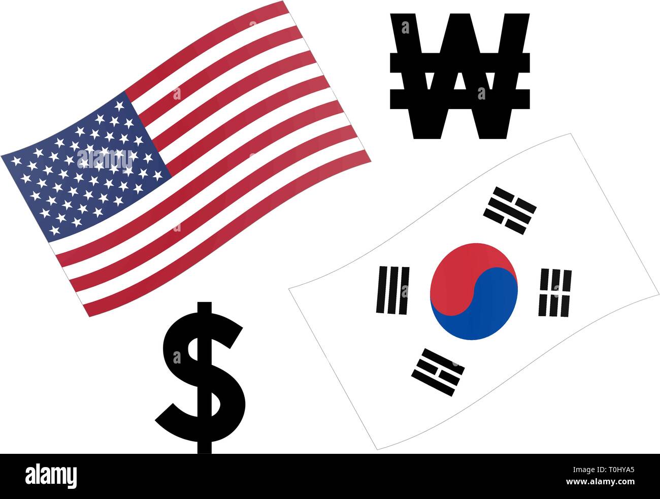 Usdkrw Forex Currency Pair Vector Illustration American And Korean - 