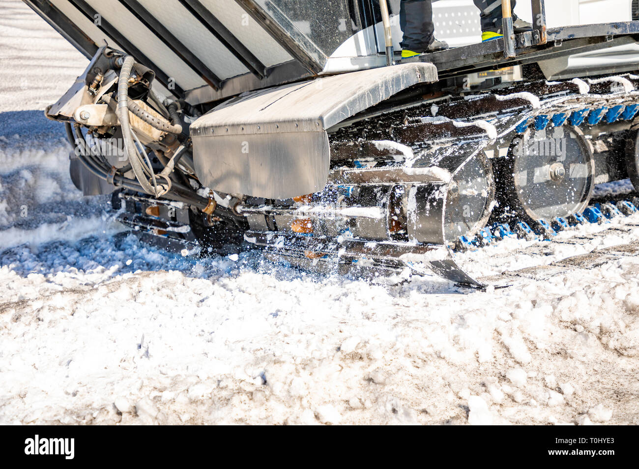 Etna, Italy - 8.02.2019: Snowcat on the active craters of the volcano Etna, Sicily, Italy Stock Photo