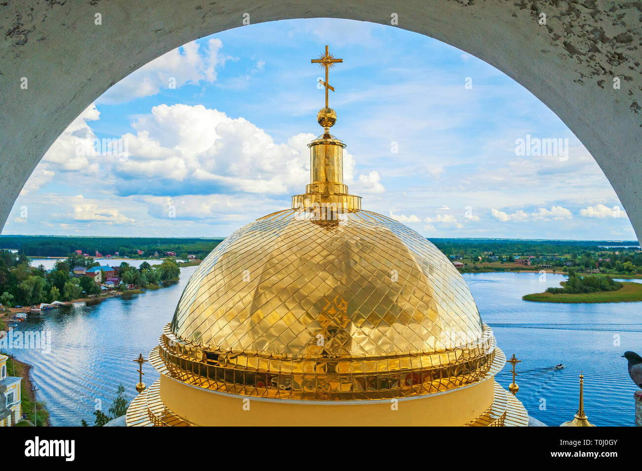 Travel landscape of Tver region and the Seliger lake, Russia. Nilo-Stolobensky Monastery, summer view from from height Stock Photo
