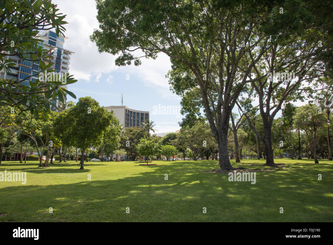 Darwin, Northern Territory, Australia-December 22,2017: Esplanade apartments and Bicentennial Park greenery in downtown Darwin, Australia Stock Photo