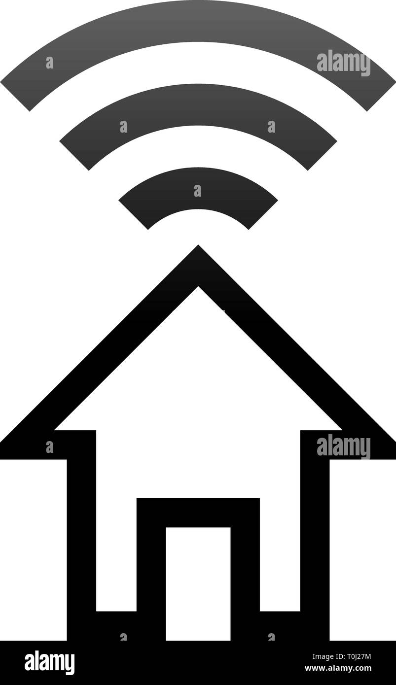 Home wifi symbol icon - black gradient outline, isolated - vector ...