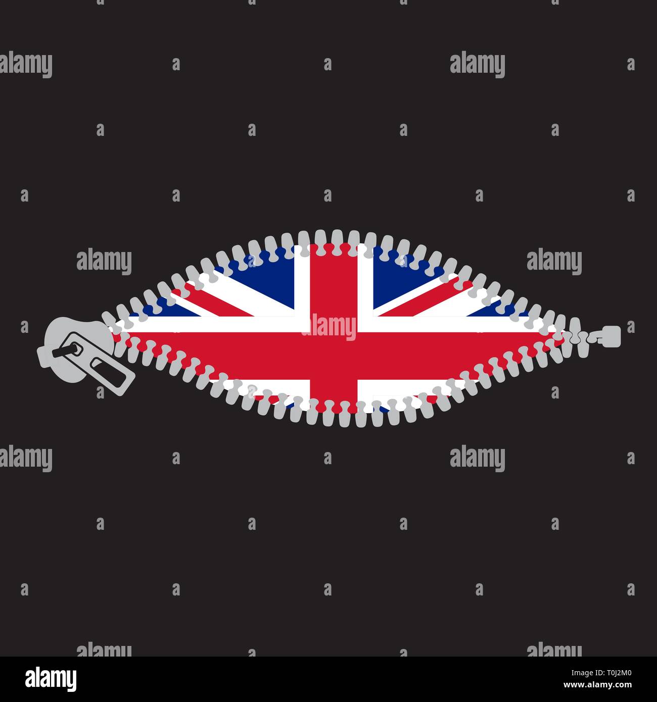 Opened zipper revealing United Kingdom of Great Britain flag Stock Vector