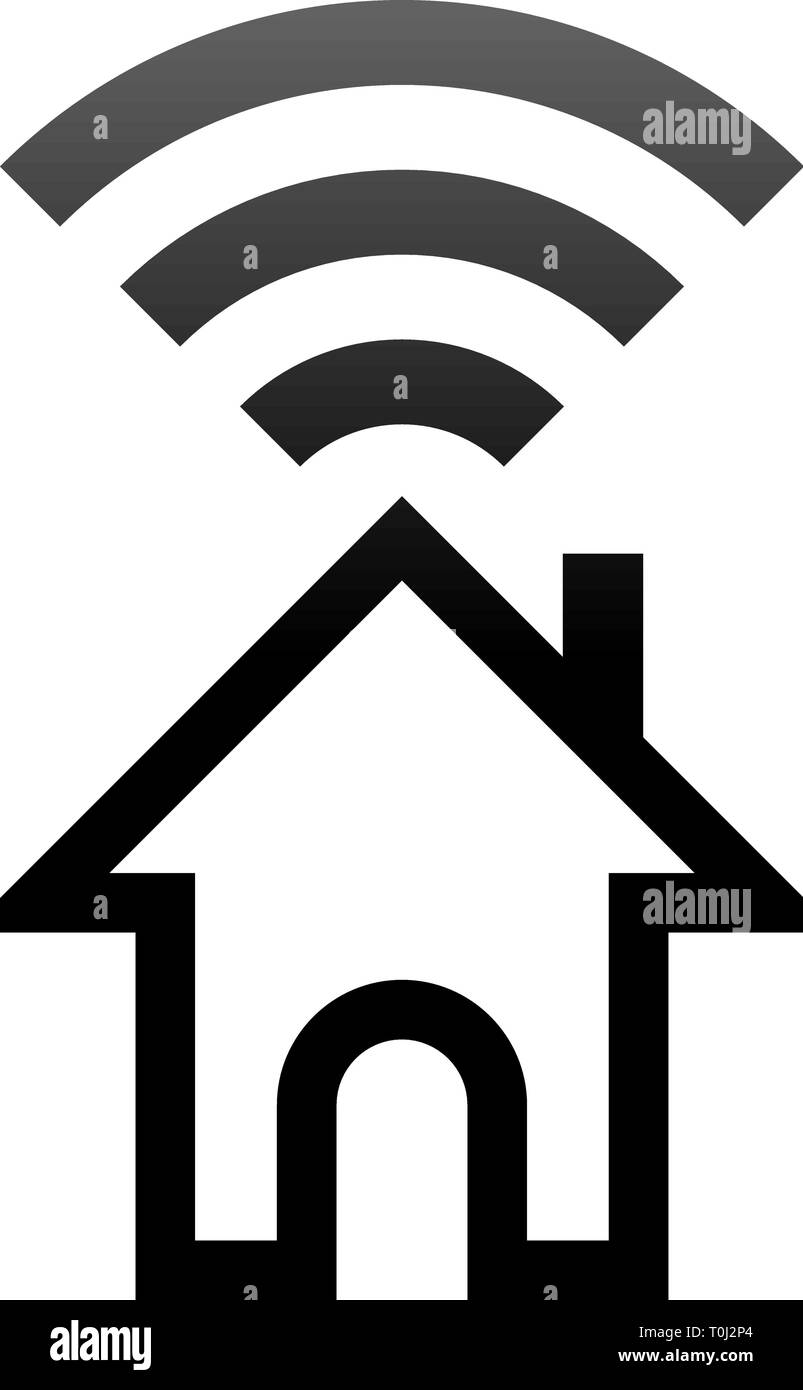 Home wifi symbol icon - black gradient outline, isolated - vector ...