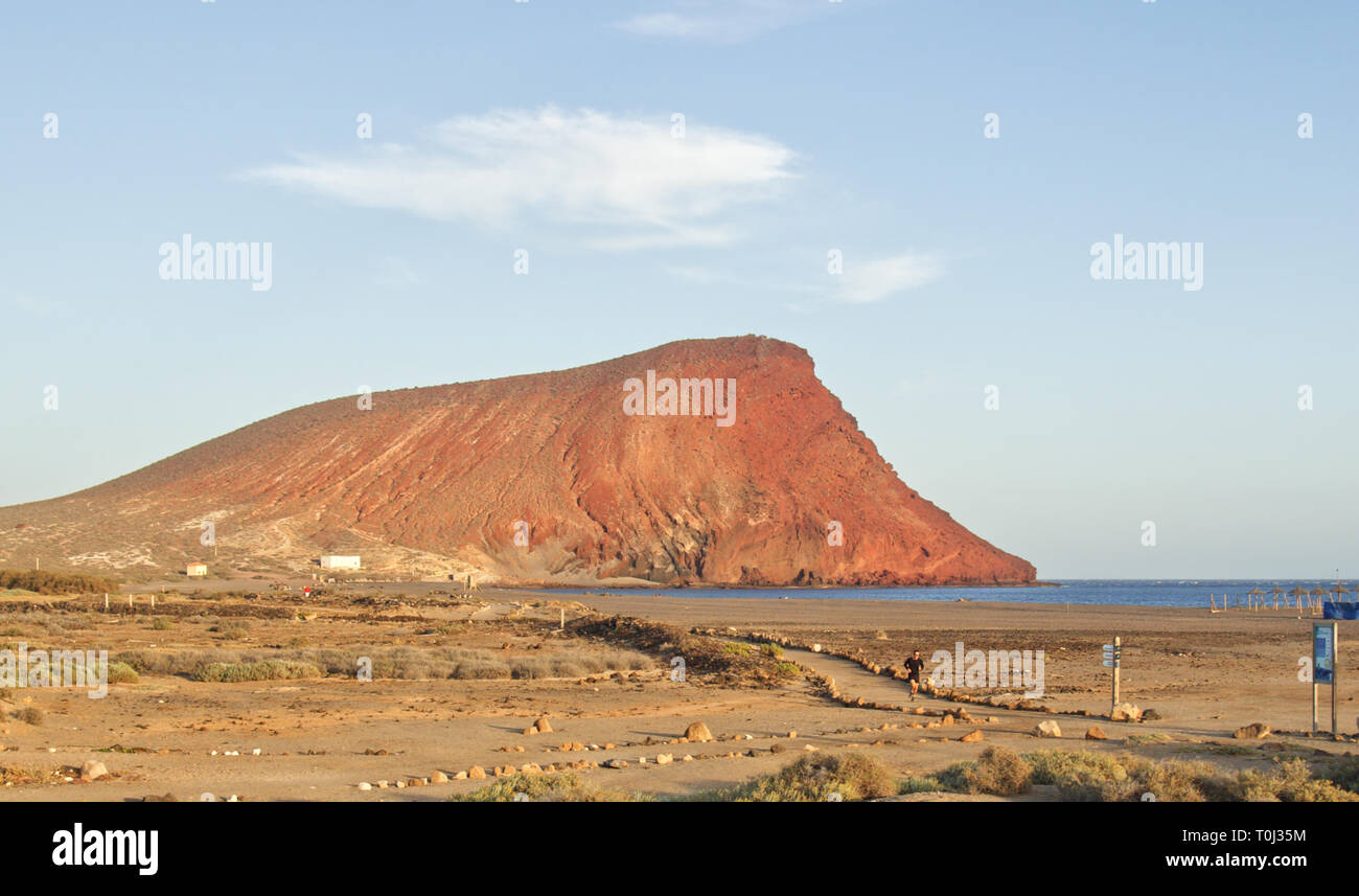 Red Mountain in the Médano beach Stock Photo