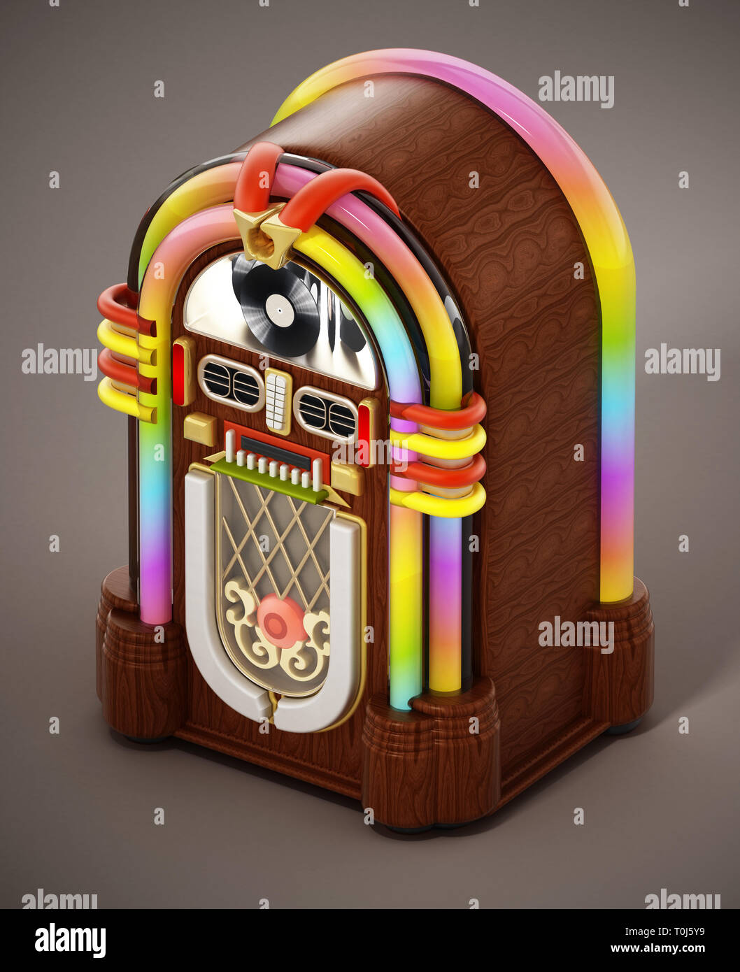Jukebox standing on brown background. 3D illustration. Stock Photo
