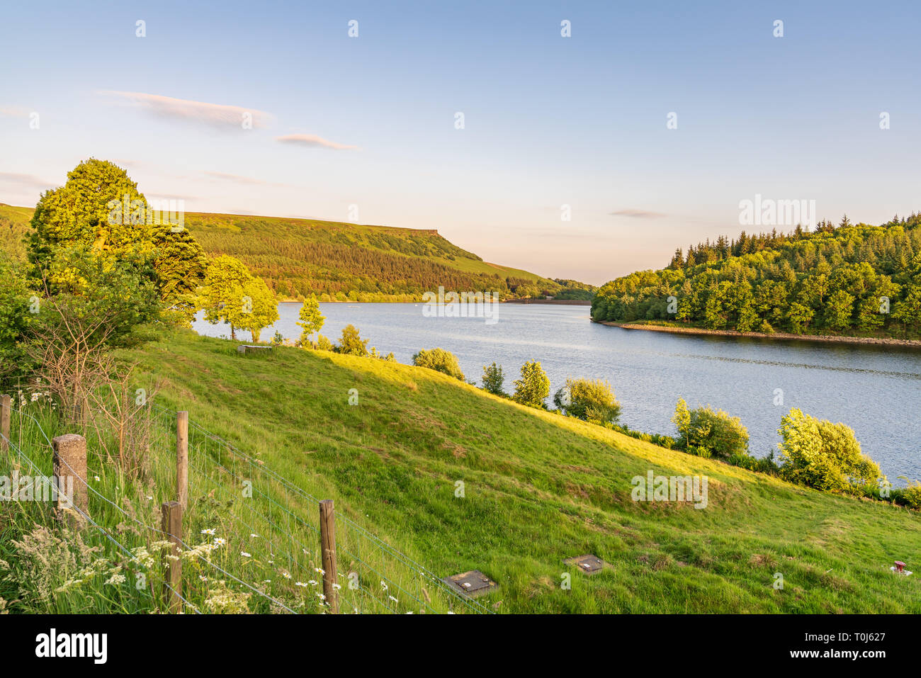 Evening light over the Peak District at the Ladybower Reservoir near