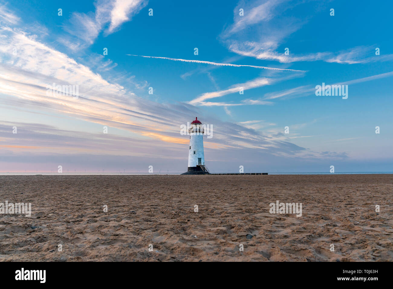 Evening at the Point of Ayr Lighthouse near Talacre, Flintshire, Clwyd, Wales, UK Stock Photo